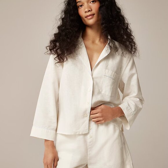 J Crew Womens Long-sleeve pajama top in linen-cotton blend 3X Summer Linen - Picture 1 of 5